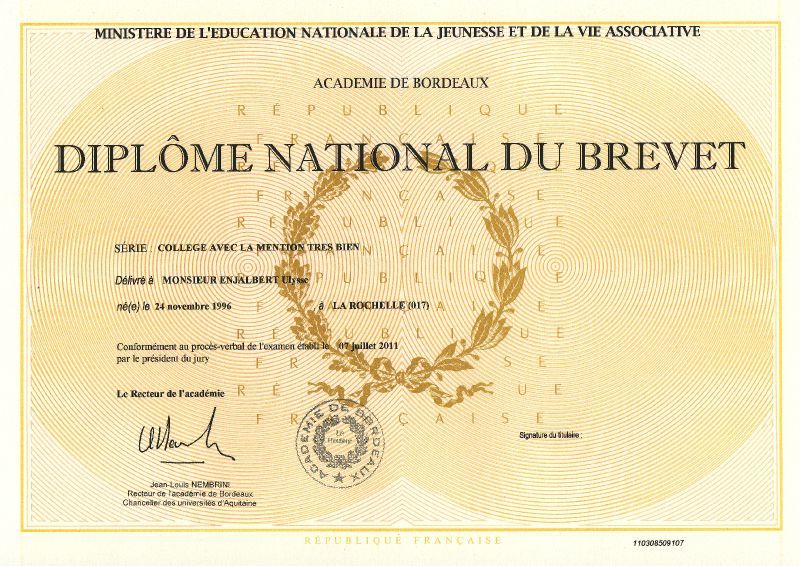 Diplôme du Brevet des collèges