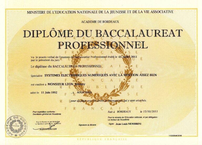 Diplôme du Baccalauréat professionnel