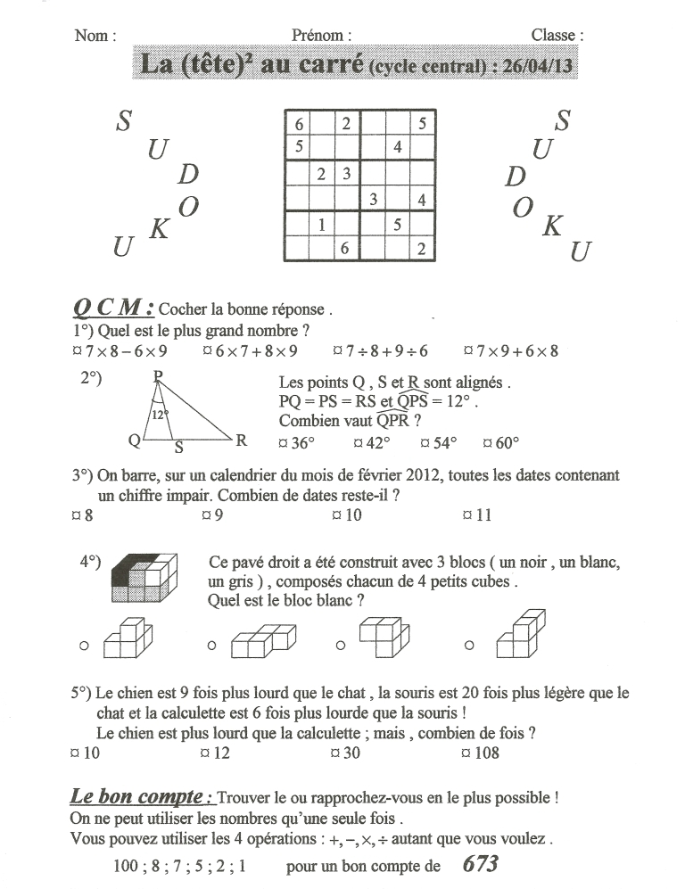 Sujet de maths